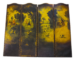 Universal Fine Art Conservation restored the ripped 4-panel gilt and oil painted leather screen.